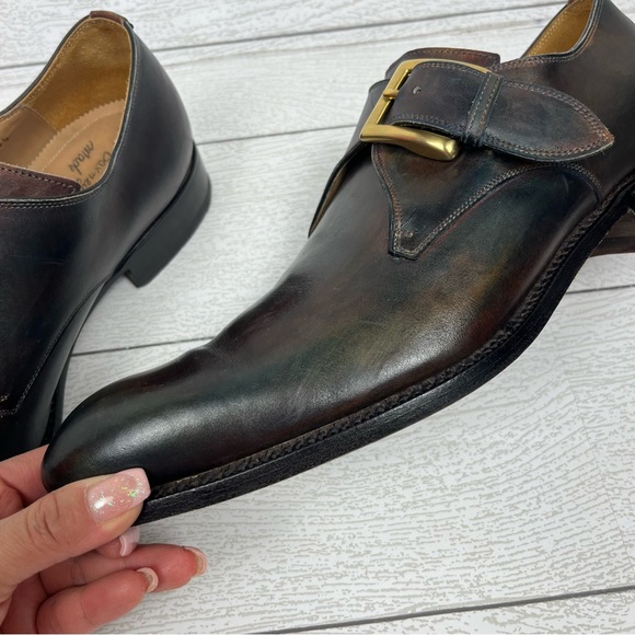 CALZOLERIA HARRIS x BARNEY'S NEW YORK Brown Iridescent Monk Strap Loafers Sz 8.5 - Picture 12 of 12